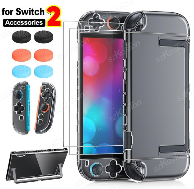 SZKOSTON Schutzhülle für Nintendo Switch 2, transparentes Hart-PC-Gehäuse mit Displayschutz und 6 Daumengriffen - Bild 1