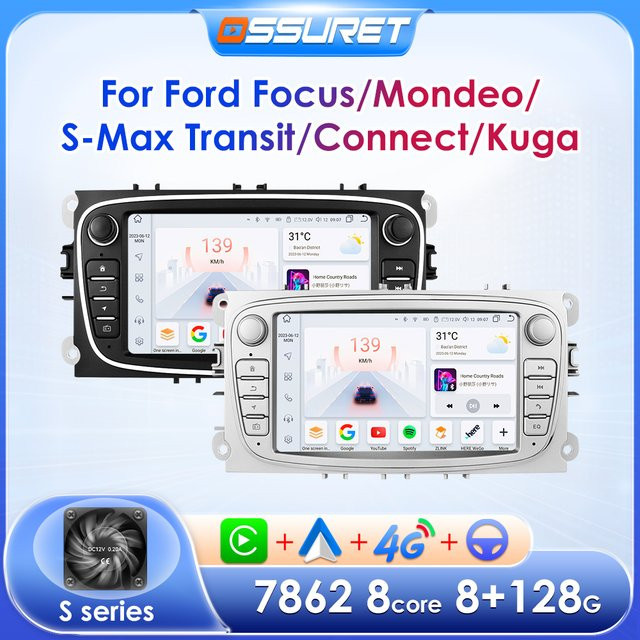 OSSURET 2-DIN Android Smart Autoradio mit GPS und Wireless Carplay in Schwarz für Ford Focus S-Max Mondeo Galaxy C-Max - Bild 1