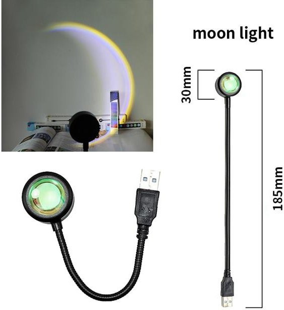 Aloisia LED Sunset Lampe Projektor mit USB-Anschluss, Mehrfarbiges RGB Nachtlicht für Schlafzimmer und Wohnzimmer, Schwarz - Bild 1