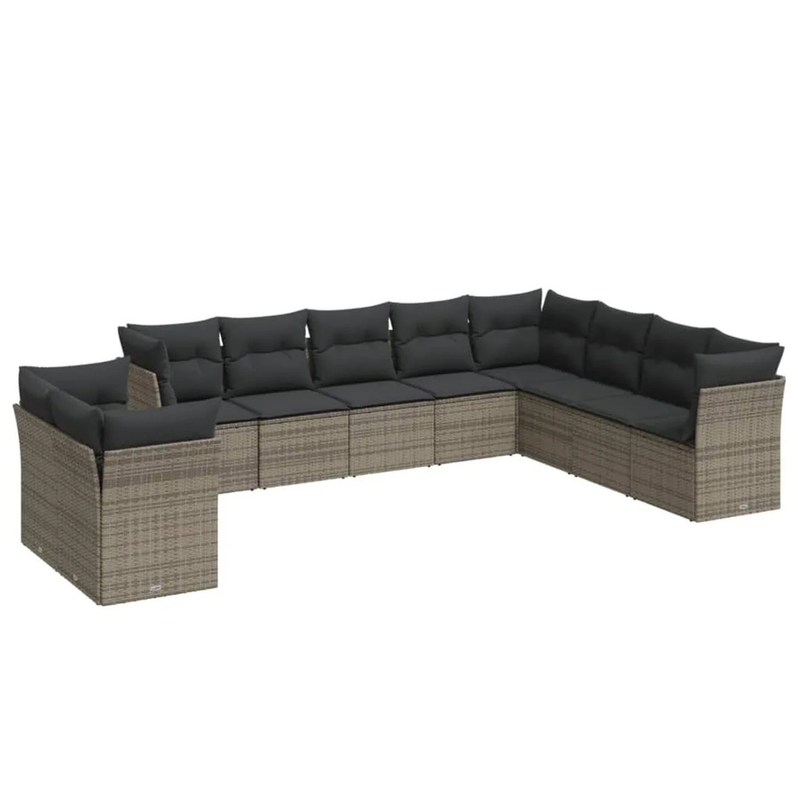 vidaXL 10-teilige Garten-Sofagarnitur aus Polyrattan in Grau mit Kissen und Stauraum - Bild 2