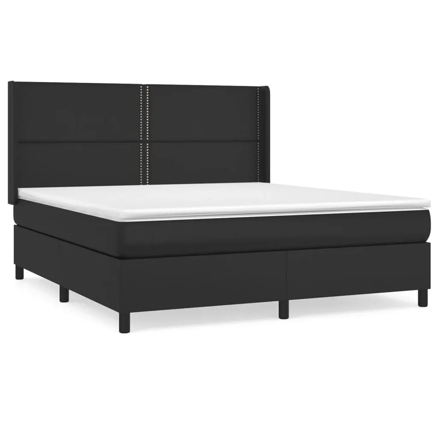vidaXL Boxspringbett mit Matratze und Kopfteil in Schwarz aus Kunstleder, B/T/H: 180 x 200 x 118 cm - Bild 2