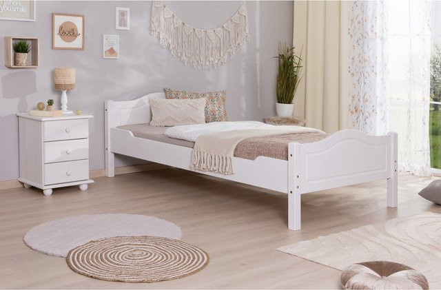 TiCAA Einzelbett Rita aus Massivholz Kiefer in Weiß im skandinavischen Design - Bild 1