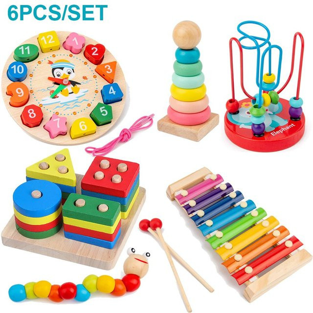 Montessori Holzpuzzle, Lernspielzeug, 5-6 Stück, ab 0 Jahre - Bild 1