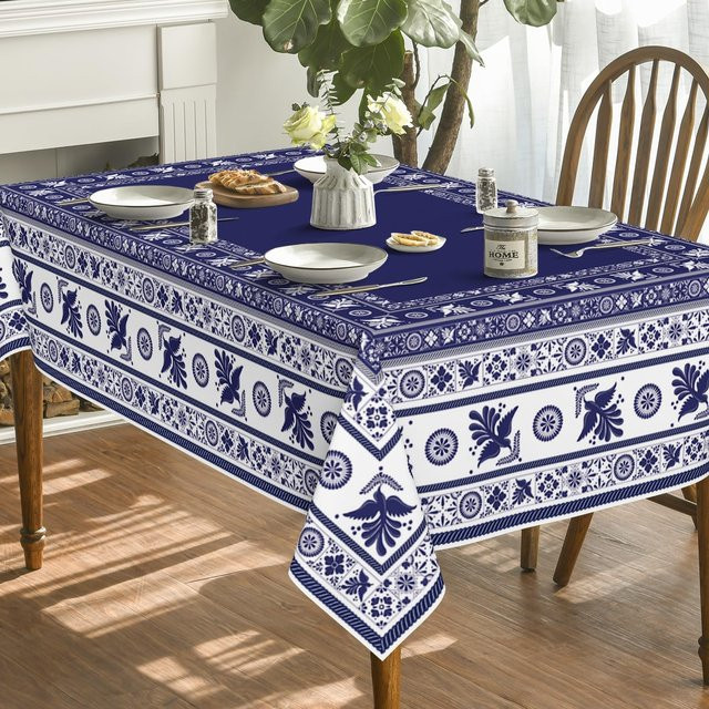 Wasserdichte rechteckige Tischdecke von JINGYUE Pet mit mexikanischem Blumen- und Vogelmuster in Blau, B/B: 90 x 140 cm - Bild 1