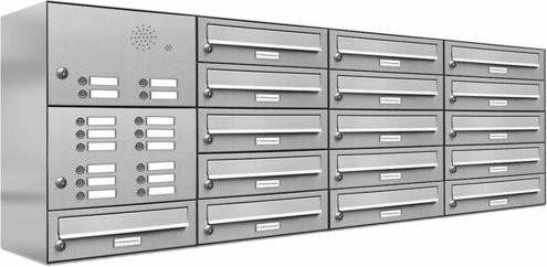 AL Briefkasten-System für 16 Parteien zur Aufputzmontage, Farbe: Silber, B/H/T: 153,536 x 57,5 x 27,5 cm - Bild 1
