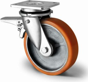 CASCOO Lenkrolle Serie I2U5 mit Totalfeststeller im Vorlauf, ø 200 mm, verzinkter Stahl und Doppelkugellager - Bild 1