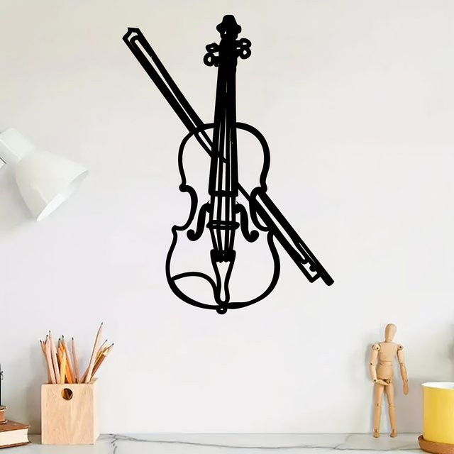CIFBUY Wandkunst-Skulptur Violine aus Eisen in Schwarz, wetterbeständige Musik-Wanddekoration für Garten und Wohnzimmer - Bild 1