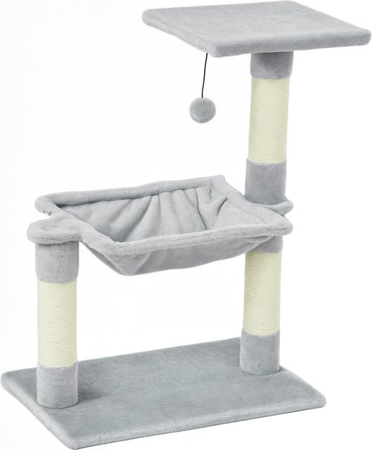 PawHut Katzenbaum in Hellgrau mit Sisal-Kratzmatten, Plattform, Hängematte und Spielset, H x B x T: 70 x 26 x 50 cm - Bild 1
