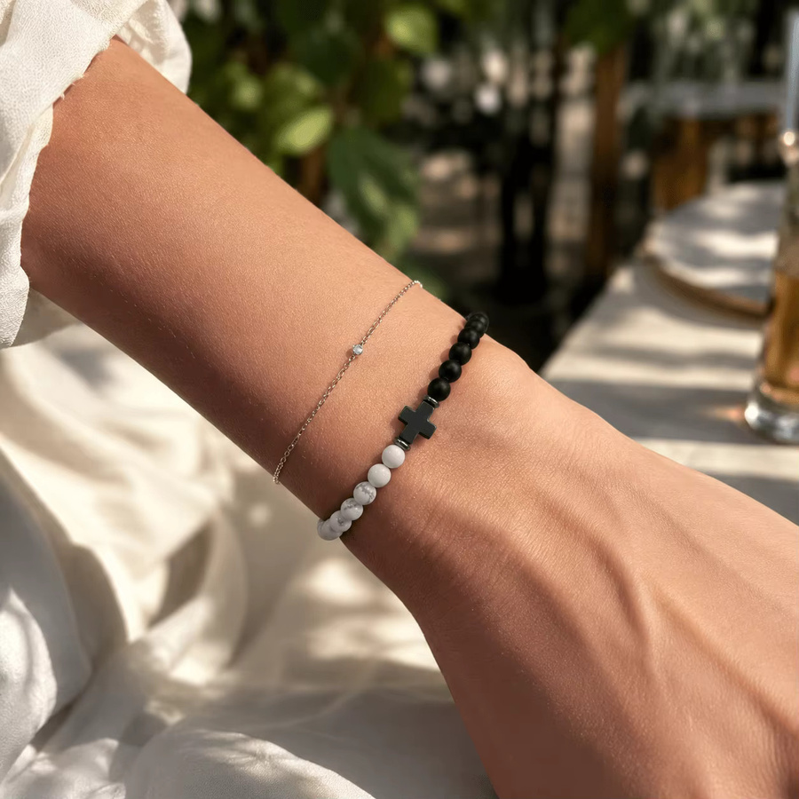 Balance Path Perlenarmband, Schwarz-Weiß, Unisex - Bild 3