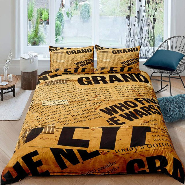 Binchi Fitness Bettwäscheset Vintage Alte Zeitung Design in Braun, Bettdeckenbezug und Kissenbezug aus Polyester, B/H: 240 x 220 cm - Bild 1