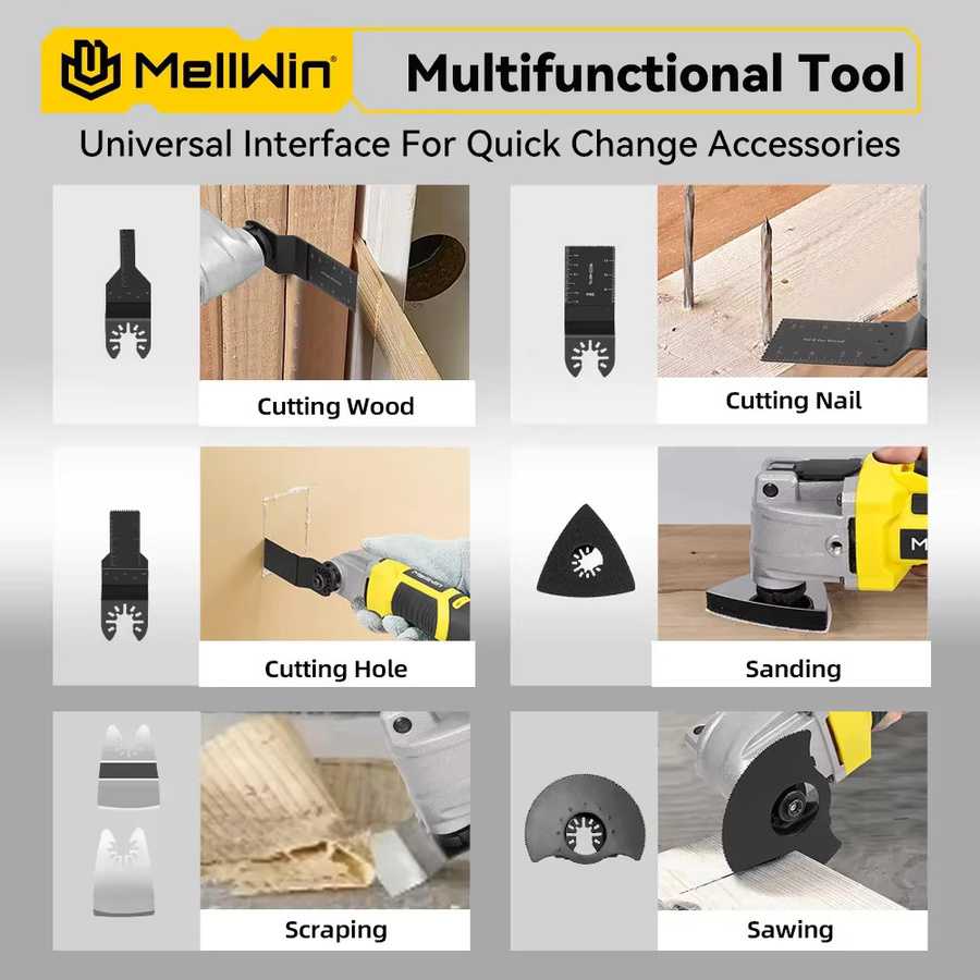 MELLWIN Bürstenloses oszillierendes Multifunktionswerkzeug mit 6 + 3 Gängen als Elektrosäge und Trimmer für Makita 18V Akku - Bild 2