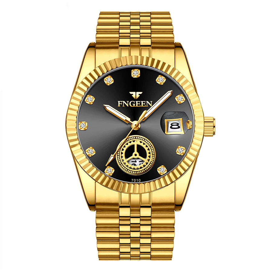 BINBOND Armbanduhr Quarz, Edelstahl, Gold, Schwarz, Herren - Bild 6