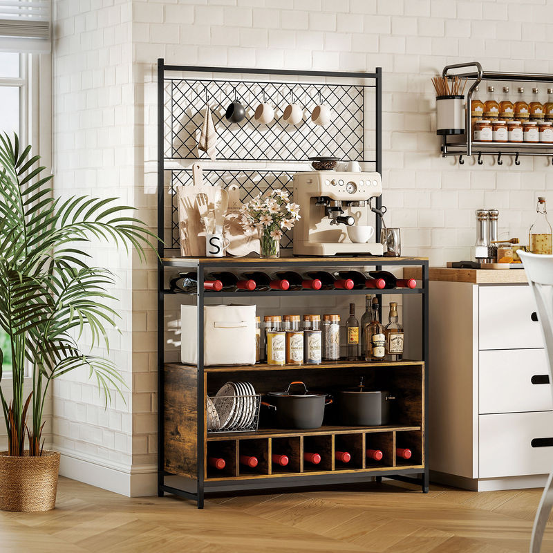 HOMCOM Küchenregal im Industriestil mit Weinregal und 5 S-Haken, Metallrahmen und Holzoptik, Rustikal-Braun, B/T/H: 96,5 x 38 x 165 cm - Bild 2