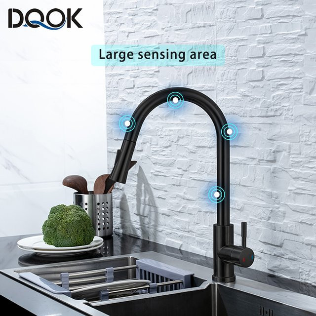 DQOK Küchenarmatur mit ausziehbarem Brausekopf und Touch-Sensor in Mattschwarz - Bild 1