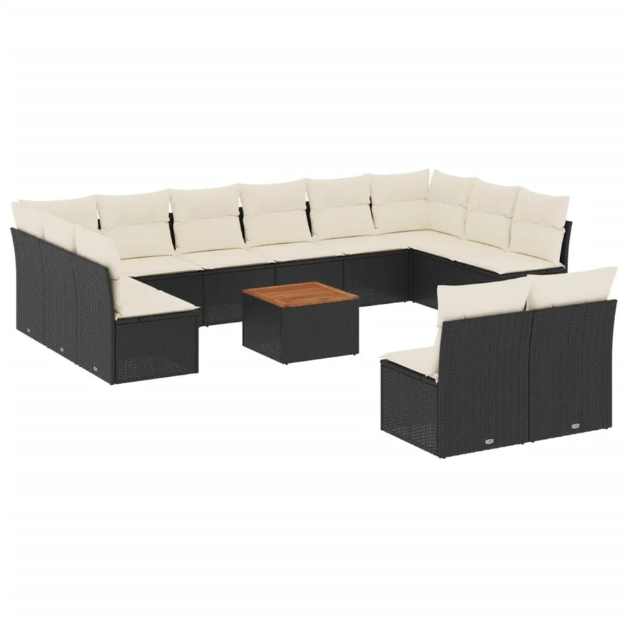 vidaXL 13-tlg. Garten-Sofagarnitur aus Poly-Rattan in Schwarz mit Kissen und Tisch, Modell 37 - Bild 2
