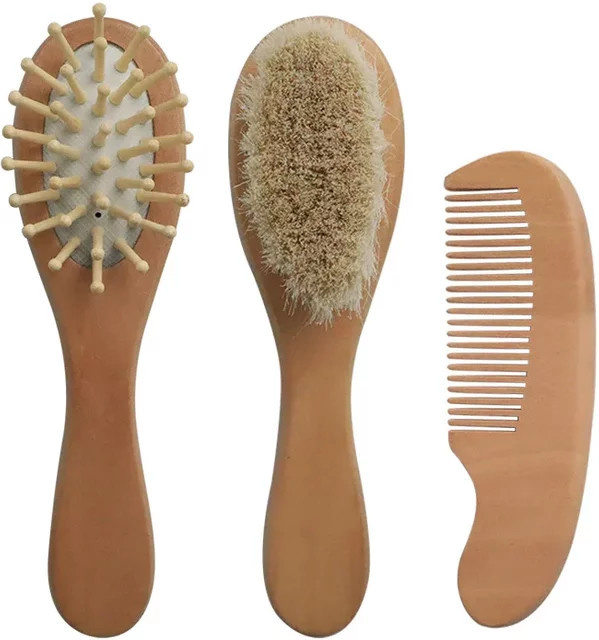 Holz-Haarbürste für Neugeborene, Natürliche Wolle, Kinder - Bild 1