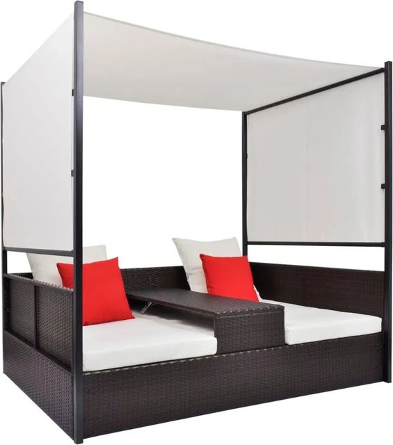 vidaXL Garten-Tagesbett mit Baldachin und Seitentisch aus Polyrattan in Braun, B/T: 190 x 130 cm - Bild 1