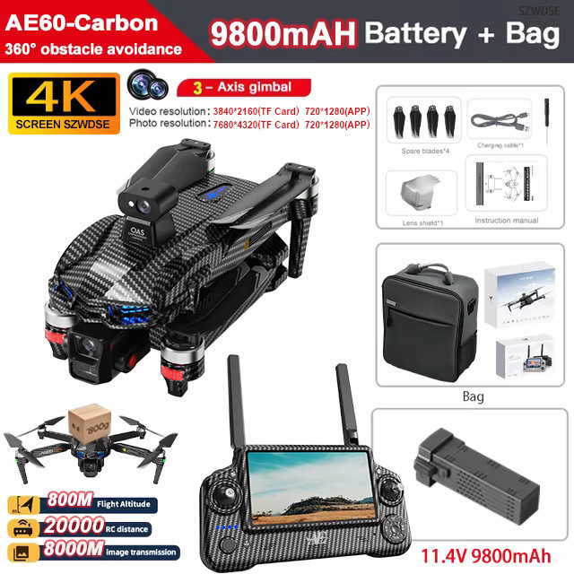WDSZKMYF AE60 GPS-Drohne mit 4K HD-Kamera, 3-Achsen-Gimbal, 360° Hindernisvermeidung und 5,5-Zoll-Touchscreen-Fernbedienung, faltbarer Quadcopter mit 5G FPV in Schwarz - Bild 7