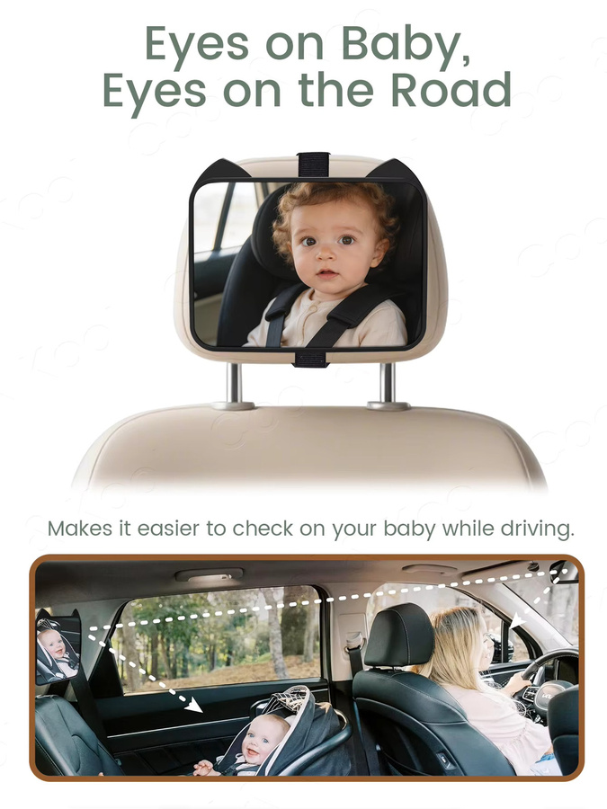 Kisslanding HD Anti-Glare Baby-Autospiegel mit Weitwinkel und Verstellbarkeit in Pink oder Schwarz - Bild 4