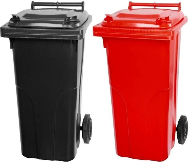 PROREGAL SuperSparSet 2x 2-Rad-Mülltonne aus HDPE-Kunststoff, 120 Liter, Grau/Schwarz & Rot - Bild 1