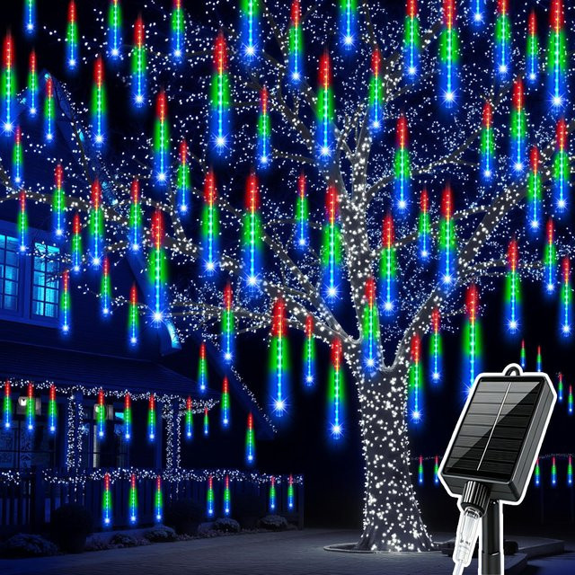 IEEYEEY Solar-LED-Meteorschauer-Lichterkette in Icicle-Optik, wasserdichte LED-Tropfenbeleuchtung für Garten, Baum und Dachrand, ideal als Weihnachts- und Hochzeitsdekoration - Bild 1