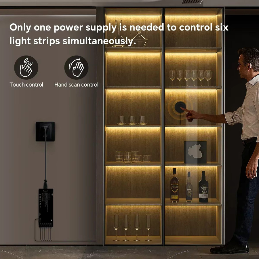 Gyarfas COB-LED-Lichtstreifen-Set in Schwarz, dimmbar und zuschneidbar mit Touch-Schalter für Schränke und Küchenmöbel, Warmweiß - Bild 2