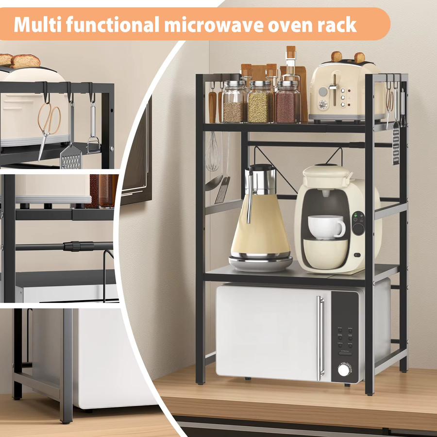 VickyHome Küchenregal aus Karbonstahl in Schwarz, einziehbares und verstellbares Mikrowellenregal für Ofen und Reiskocher, 2-lagig - Bild 5
