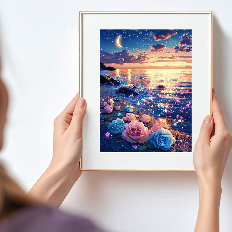 Huacan DIY Diamantmalerei Rose Strand Sonnenuntergang Landschaft Mosaik-Gemälde, Mehrfarbig, B/H: 30 x 20 cm - Bild 3