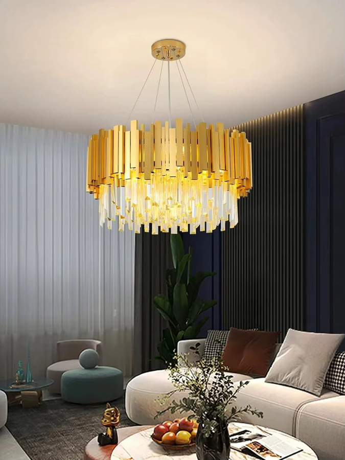 RRBEST Moderner Kristall-Kronleuchter in Gold/Messing, Runde K9-Pendelleuchte mit 9 E14 Fassungen und verstellbarer Kette für Wohnzimmer, Schlafzimmer oder Esszimmer - Bild 5