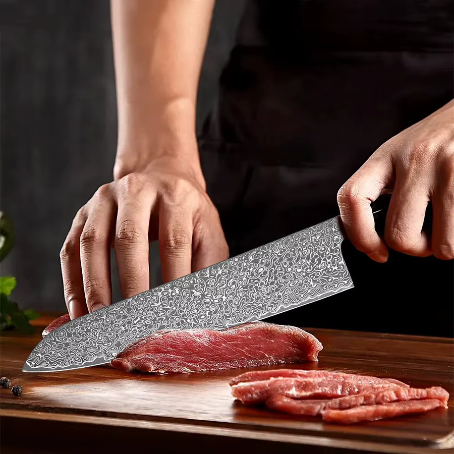 MOSTODOZO Japanisches Kochmesser aus 67-lagigem Damaszener Stahl mit Holzgriff, 20,8 cm Chefmesser für Fleisch und Gemüse - Bild 2