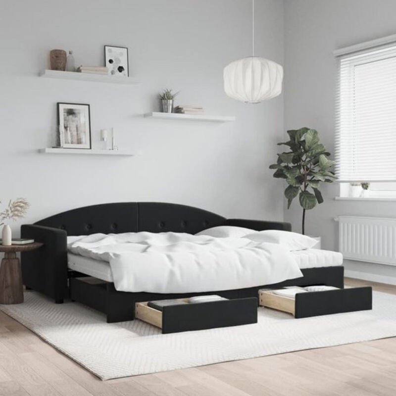 Ausziehbares Funktionsbett Vidaxl mit Schubladen aus Samt und Metall in Schwarz, B/T/H: 90 x 190 cm - Bild 1
