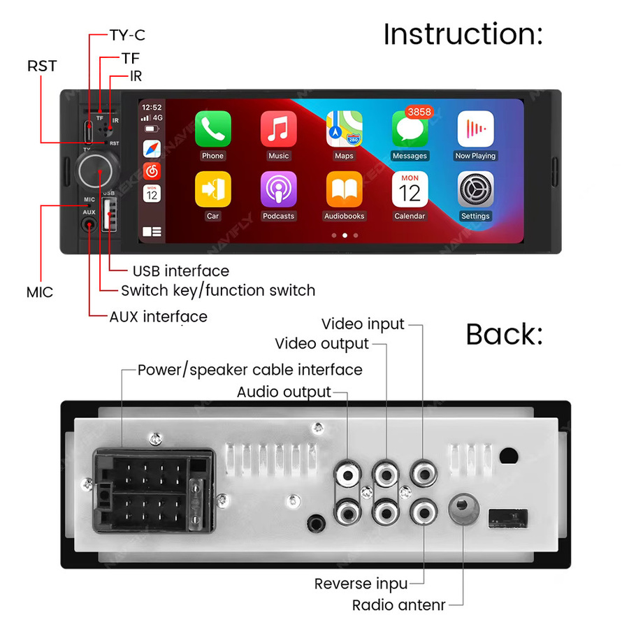 MEKEDE Universal 1DIN Auto Radio mit 6,86 Zoll Multimedia Smart Screen, Wireless CarPlay, Android Auto, Bluetooth, USB und FM in Schwarz - Bild 3