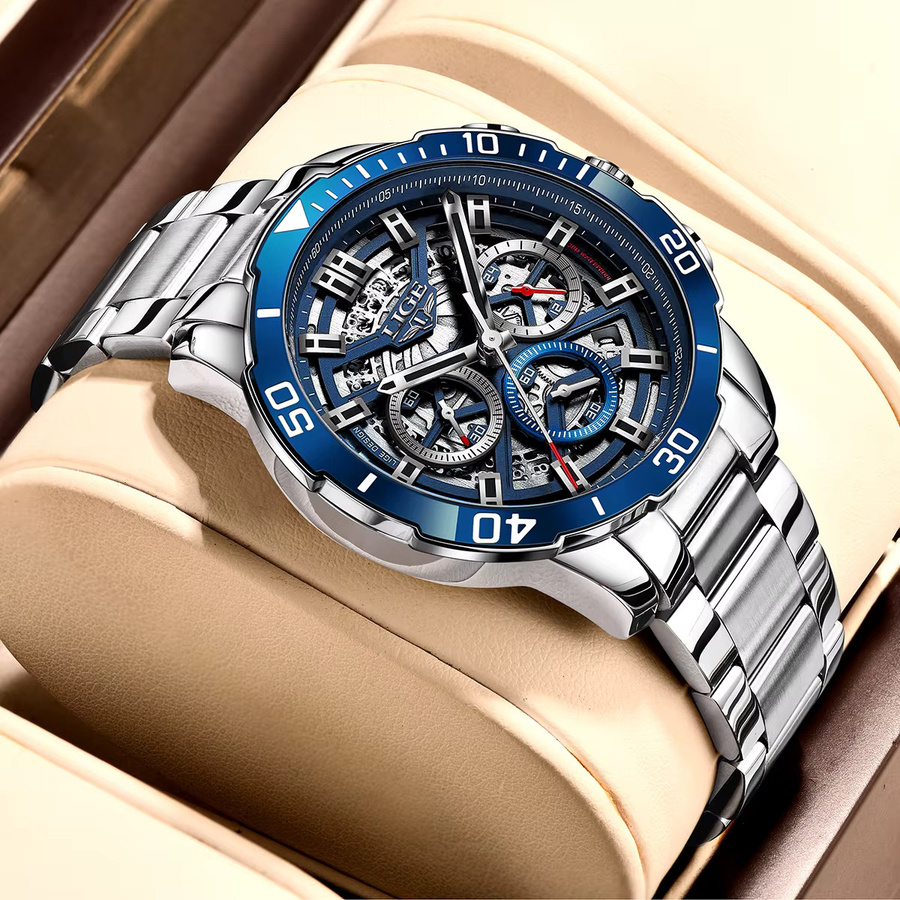 LIGE Armbanduhr Quarz, Edelstahl, Blau, Herren - Bild 6