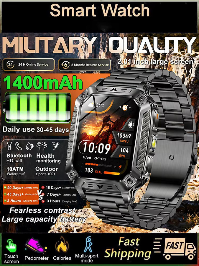 LIGE Smartwatch, Edelstahl, Blau, Herren - Bild 7