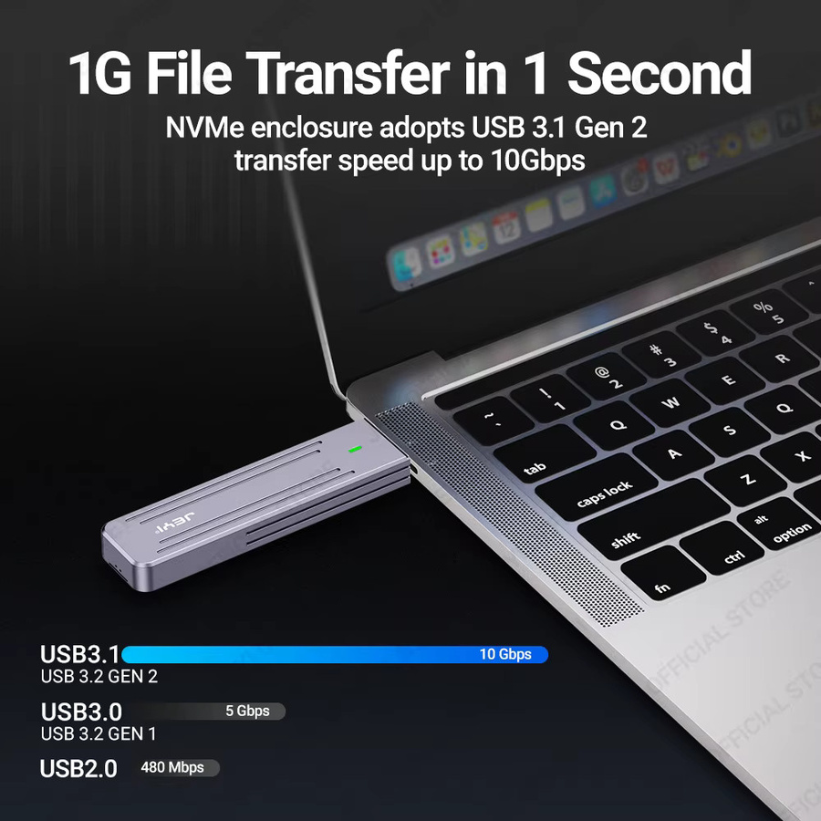 JEYI Direct-Attach M.2 NVMe-Gehäuse mit USB-A-Stecker, USB 3.2 10 Gbit/s, Aluminium-Design für 2242 und 2280 SSDs inklusive Magnet-Schutzhülle - Bild 2