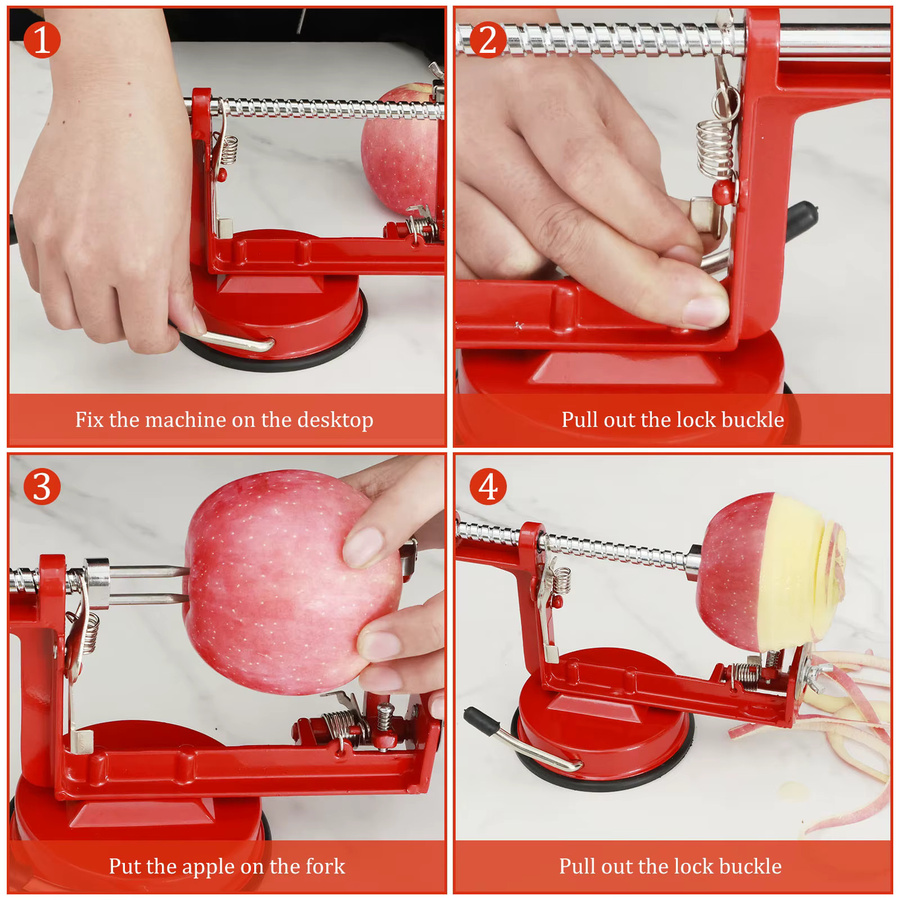 Willstar 3-in-1 Apfelschäler aus Edelstahl in Rot und Silber als manueller Obstschäler mit Schneidewerkzeug und Entkerner - Bild 5