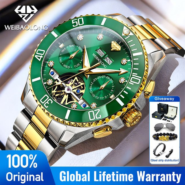 WEIBAOLONG Armbanduhr Automatik, Edelstahl, Silver Green, Herren - Bild 1