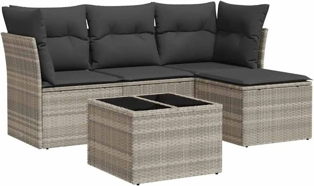 vidaXL 5-teilige Garten-Sofagarnitur aus Poly-Rattan mit Kissen in Hellgrau - Bild 1