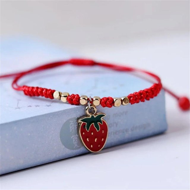 Armband, Erdbeere Kirsche, geflochtene Handschnur, gray, Mädchen - Bild 1