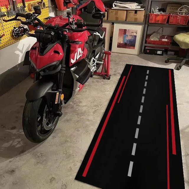 VIKAMA Motorrad-Displaymatte Schwarz, rutschfester Rennstrecken-Läufer für die Garagendekoration, Breite: 120 cm - Bild 1