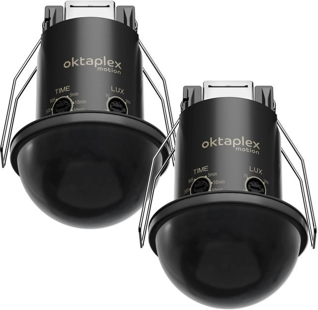 Oktaplex Kim Einbau Deckenbewegungsmelder 2er Set in Schwarz mit 360 Grad Erfassungsbereich, PIR-Sensor und IP54 Schutzart - Bild 1