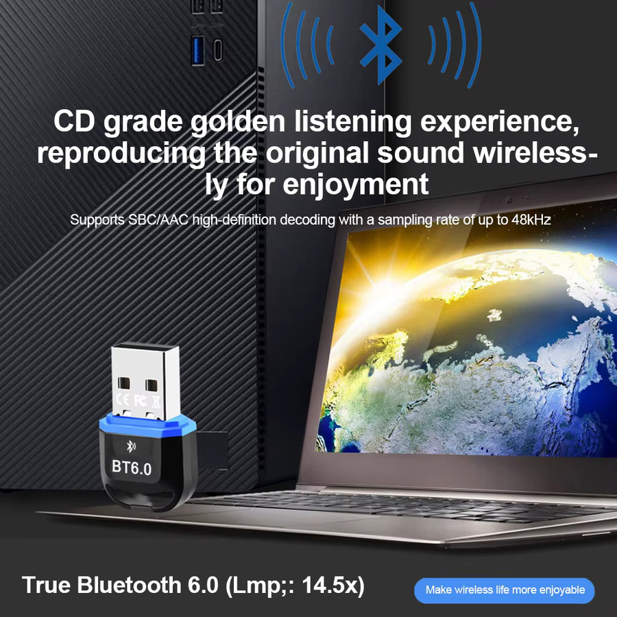 kebidumei Bluetooth 6.0 Adapter 2-in-1 USB-Dongle als kabelloser Audio-Sender und Empfänger in Schwarz für Kopfhörer und Lautsprecher, kompatibel mit Windows 8.1/10/11, treiberfrei - Bild 4