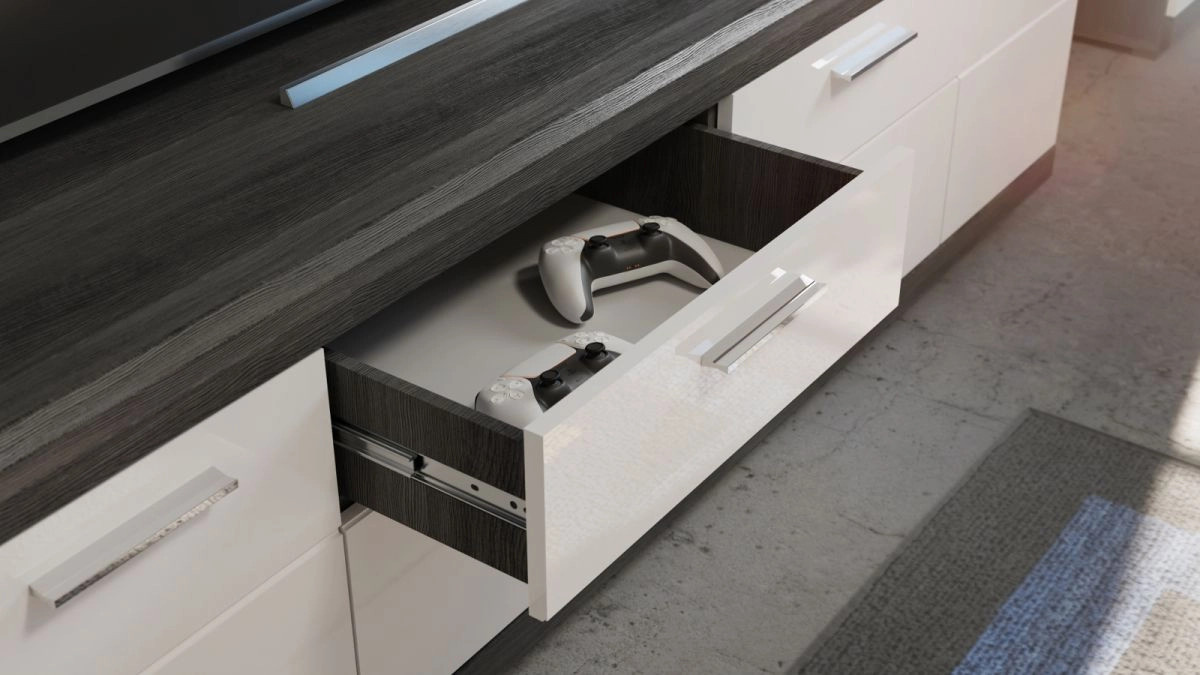 Sideboard Shawn von Inn.Furn in Weiß Hochglanz und Rauchsilber Grau, Breite: 165 cm - Bild 3