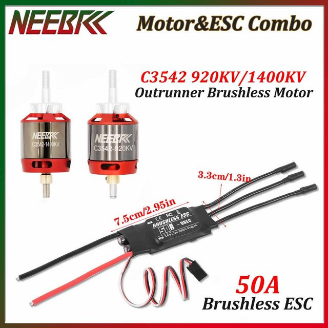 NEEBRC 3542 Outrunner Bürstenloser Motor 920KV/1400KV 3-6S 50A ESC, Metall, Rot - Bild 1