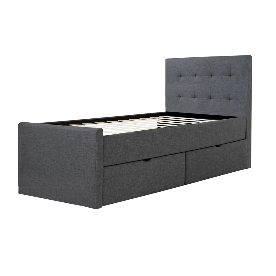 Homestyle4u Polsterbett mit Schubladen in Grau mit gestepptem Muster B/T/H: 90 x 200 cm - Bild 2