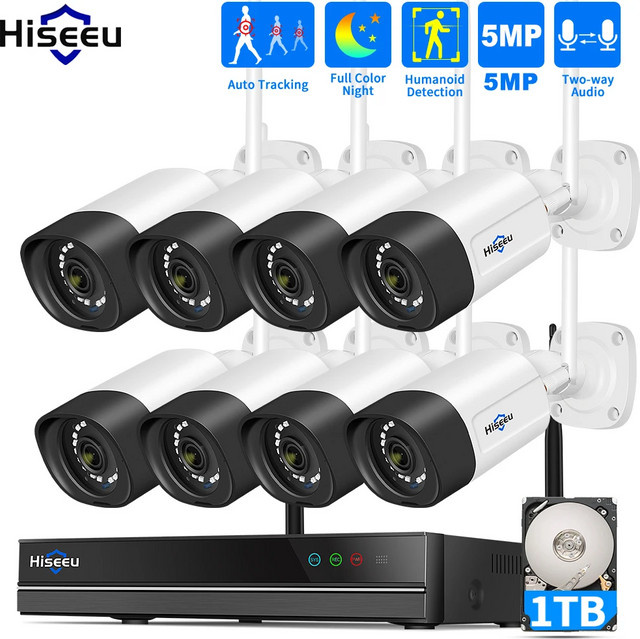 Hiseeu 5MP Wifi Überwachungskamerasystem mit 10CH NVR Video Set in Weiß und Farb-Nachtsicht - Bild 1