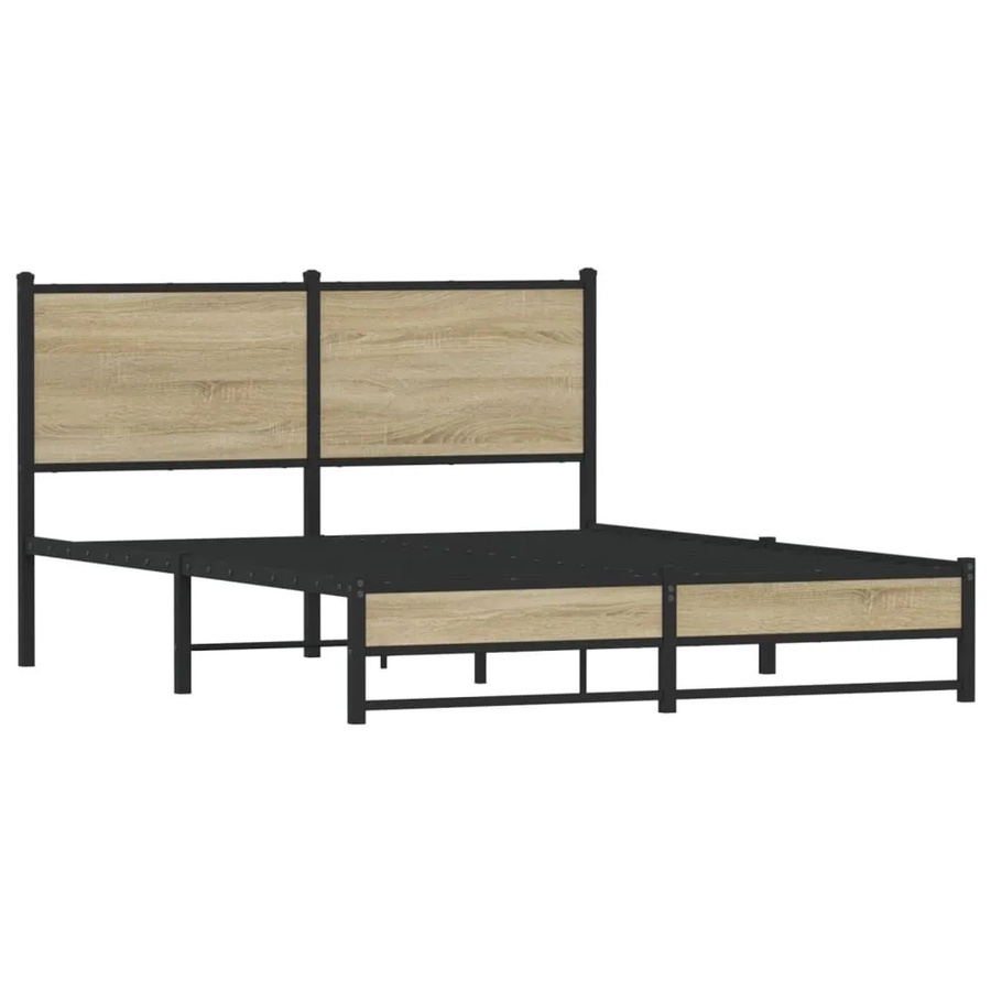 vidaXL Metallbett in Sonoma-Eiche ohne Matratze, B/T/H: 140 x 200 x 91,5 cm - Bild 2