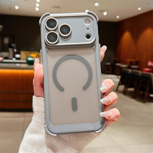 Stoßfeste Handyhülle mit magnetischer kabelloser Ladefunktion für iPhone 17 Air, 17, 16, 15, 14 Pro Max in mattem Transparent mit transluzenter Abdeckung, Farben: Transparent, Purple, Grey - Bild 1