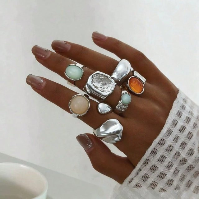 Schmuck-Set Kombinationsring-Set Damen, Zinklegierung, brown, Kristall - Bild 1