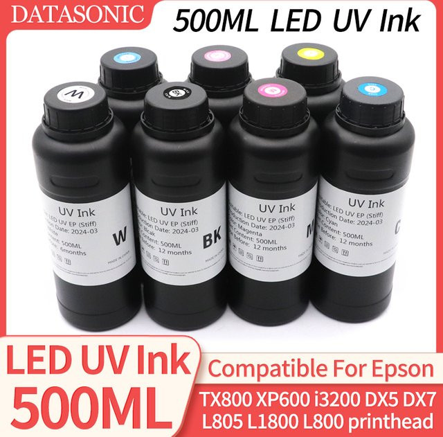 XiongCai DAT 500ML UV-Tinte für LED-Drucker kompatibel mit Epson i3200 i1600 XP600 L800 L805 L1800 TX800 1390 DX5 DX7 Druckköpfe - Bild 1